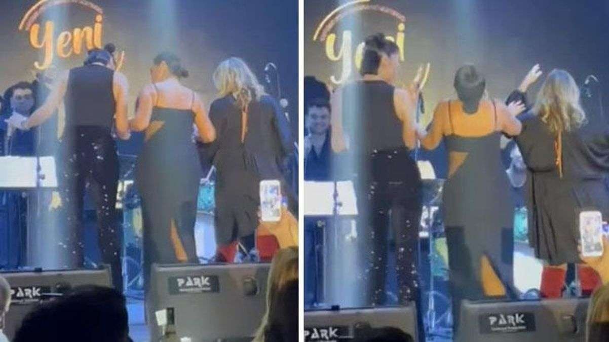 Kasık yırtmaçlı elbisesiyle sahneye çıkan Hülya Avşar, Deniz Akkaya ve Saba Tümer’le kalça dansı yaptı