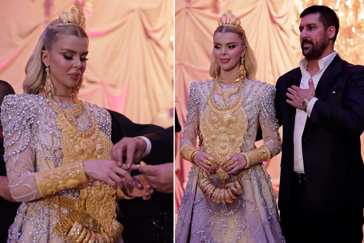 Vanlı iş adamı ile fenomen evlendi! Gelin takılar yüzünden hareket edemedi