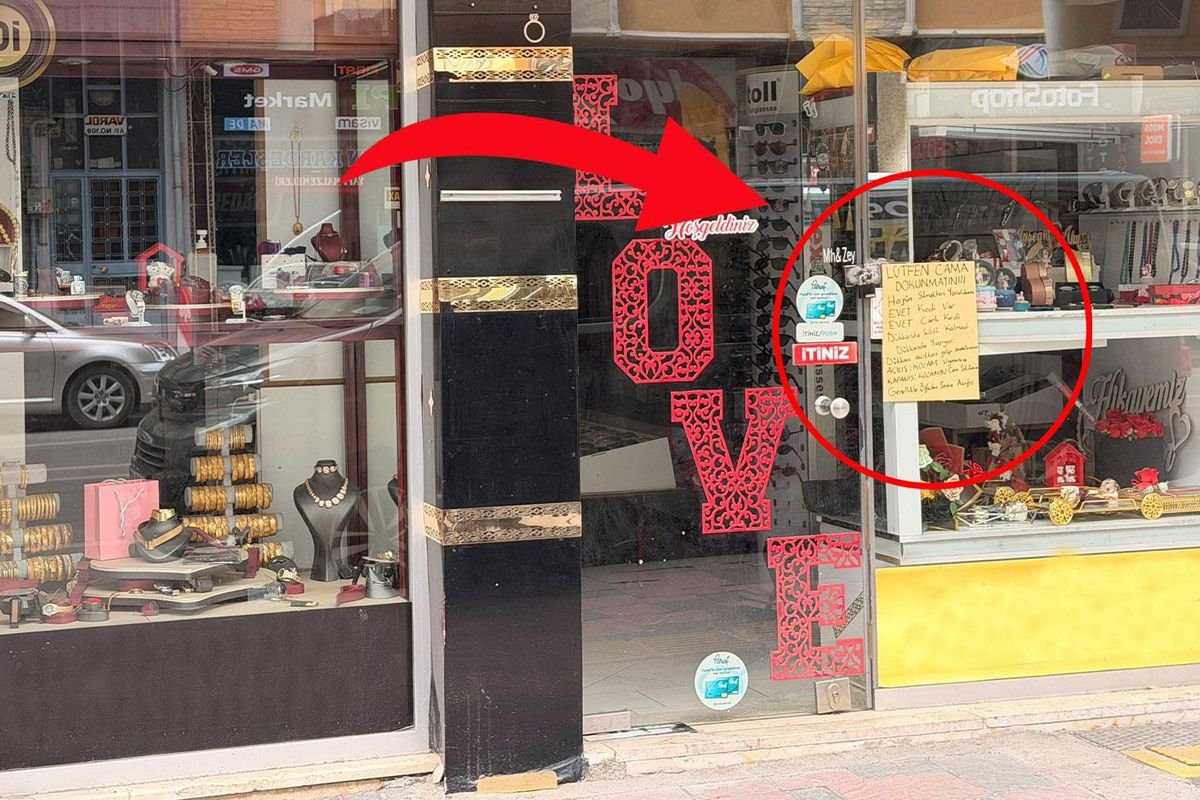 Cam silmekten yorulan esnafın eşi çareyi vitrine not asmakta buldu